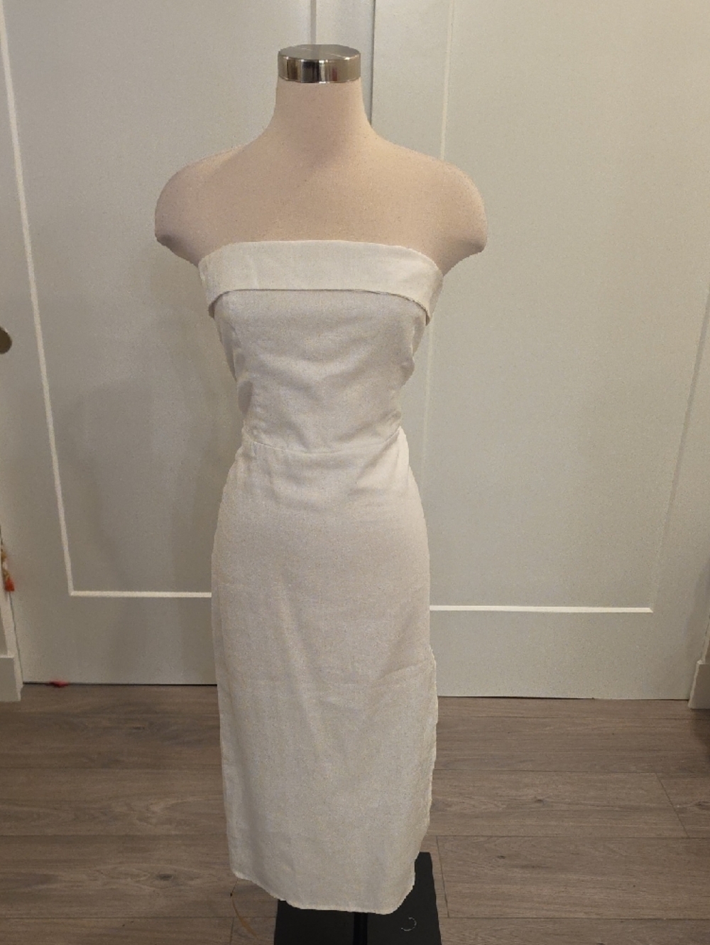 Reformation White Linen Strapless Midi Dress with Side Slit size 10 new with tag - Picture 2 of 12